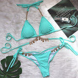 Fongt 2023 Swimsuit Sexy Strap Plain Female Split Crystal Diamond Bikini Creative Accessories
