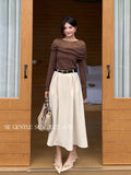 Fongt Xixi 2025 Autumn White Standard Temperament Elegant Solid Color High-Rise Half-Dress Dress Woman 85299