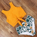 Waist Bikini Sexy Swimwear Women Striped Leopard Front Tie Push Up Two Piece Swimsuit Beach Bathing Suit Vacation