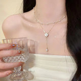 Pearl and Rhinestone Pendant Necklace-Outfit