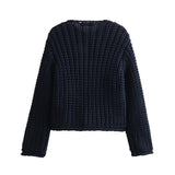 Fongt Women's Solid Color Single Buckle Double Pocket Short Thick Knit Shirt Coat Top B66004