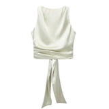 New Women's Street Fashion Back Silk Satin Blouse-Outfit