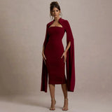 Solid Cape Bodycon Midi Dress-Outfit