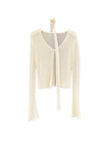 Fongt Xixi 2025 Spring And Summer New Korean Version Horn Sleeves Long-Sleeved Knitted Shirt Women's Sunscreen Shawl 25215