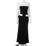 Contrast Mock Pocket Tube Top Maxi Skirt Set-Outfit