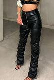 Stacked Pu Leather Pants-Outfit