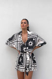 Fongt Summer 2024 Ladies With Waist Strap Geometric Print Sexy Jumpsuit 88137-Outfit