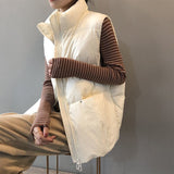 New Body Warmer Women's Down Cotton Vest Jacket Loose White Down Cotton Thick Waistcoat Vest Zipper Sleeveless Coat