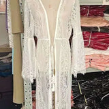 Fongt Women's New Lace Tied Rope Sexy Perspective Cardigan Bikini Beach Sunscreen Long Smock