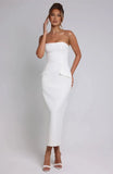 Solid Strapless Bodycon Midi Dress-Outfit