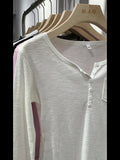 Design Sense Small Slim Solid Color Long-Sleeved T-Shirt Spring New Thin V-Collar White Bottomed