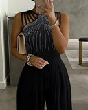 Size 4XL 5XL Women Elegant Sleeveless Partywear Jumpsuits Formal Party Romper Studded Wide-leg Jumpsuit Overalls