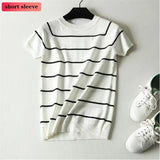 Sleeve Knit Pullover Tops Women Spring Summer Stripe Tshirts Korean White Black Knitwear Jumper Tee New