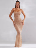 High-End Women's Hot Diamond Sexy Perspective Sling Dress Dress Dress Night Shop Famous Ass And Hip Dress Dress Dress