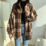 Vintage Plaid Print Thick Long Sleeve Blouse-Outfit