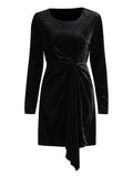 Fongt Temperament Dress Woman 2025 Spring New Black Collar Folded High-End Long-Sleeved Skirt