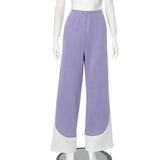 Fongt Women's High-End Fashion Casual Style Stripe Loose Waist Loose Leg