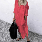Women Long Shirt Dress Spring Summer Long Sleeve Loose White Dresses Casual Lapel Button Side Split Dresses Female Vestidos