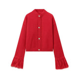Fongt Women's INS Burst Cuff Hair Spliced Cardigan Sweater