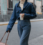 Fongt Gentle And Niche Vintage Cowboy Shirt Female Design Folded Dress Blue Harbor Wind 2025 New Spring