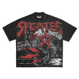 New Skull Print Mode Short-Sleeved Round-Collar Street Wash Hip-Hop Fashion Brand Retro Loose T-Shirt-Outfit