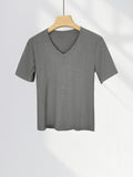 Fongt Grade Simple Classic High Gram Heavy Threaded Shoulder T-Shirt White V-Neck Short Sleeved Jacket Temperament Inside Match-Outfit