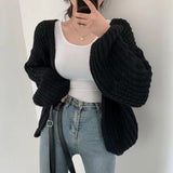 Vintage Oversized Open Front Knit Cardigan-Outfit