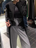 2023 Spring NewDesign Sense Color Contrast Patchwork Suit Pants Women's High Waist Slimming Loose Wide Leg Mop Pants-Outfit