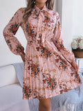 Shooting 2025 Autumn And Winter Elegant Flowers Tied With Waist Long Sleeves Of A Hundred Folded Skirts Women's