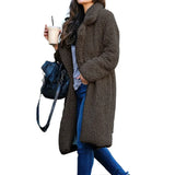 Fongt Women's Autumn And Winter Long Sleeves Collar Double-Sided Lady Plush Coat Long Coat Lamb Velvet Coat