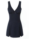Navy Blue V-neck Mini Dress-Outfit