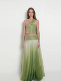 Fongt Summer Fashion New Temperament Famous Hanging Neck Sling Dress Suit Gradually Loose Dance Dress