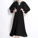 Fongt Heavy Industry Set Diamond Wool Sleeves High-Grade Pressure Folding Dress Women Loose Strap Belt Belt Elegant Long Dress