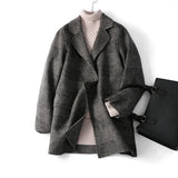 Premium Hand-stitched Wool Coat Women Double-sided Cashmere Jacket Spring Autumn Plaid Woolen Outwear Casual Tops