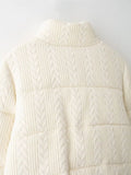 Cabel Knitted Zipper Puffer Coat-Outfit