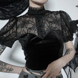 Summer New Dark Trend Sexy Slim Lace Perspective Cobweb Design Blouse Girl-Outfit