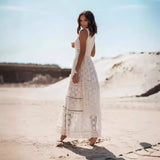 Fongt Summer Temperament Bohemian Long Dress Burst Women's Lace Splicing Big Swinging Clothes