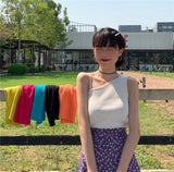 Thai Slanted Shoulder Dopamine Sexy Sleeveless Knitted New Sling Design Sexy Short