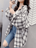 Checkered Baggy Long Sleeve Button Blouse-Outfit