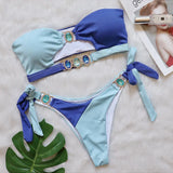 Fongt Sexy Crystal Diamond Bikini Detachable Breast Pad Swimsuit Patchwork Strapless Strap Split