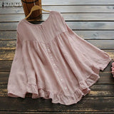 Spring Ruffles Blouse Women Casual Solid Long Sleeve Vintage Coton Work Tunic Tops Shirts Female Blusas