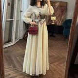 Fongt Industry Embroidery Net Yarn Nail Bead Long Sleeve Dress Women's Autumn New High-End Famous Style Fairy Dress