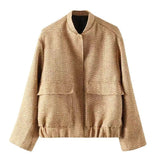 Fongt New Women's Street Personality Gold Beads Jacket Pocket Coat