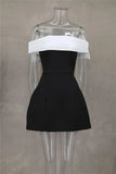 Black Off-shoulder Large Back Bow Mini Dress-Outfit