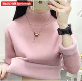 Warm Sweater Pullover Women Slim Thicken Plush Velvet Lined Knitwear Jumper Korean Half Turtleneck Poleras Soft Knit