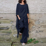 ZANZEA Fashion 2PCS Wide Leg Pants Sets Spring O-Neck Long Sleeve Blouse Suits Oversized Women's Tracksuit Casual Solid