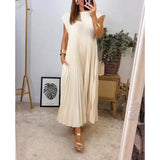 Fongt New Women's Elegant Fashion Round Collar Sleeveless Pleated Winter Dress