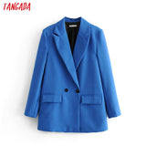 women elegant blue double breasted suit jacket designer office ladies blazer business wear tops