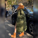 Advanced Sense Raccoon Big Hair Collar Down Jacket Female Long Style 2024 Winter Fashion Over The Knee Large Version Of Loose Cover Meat Coat-Outfit