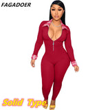 PINK Letter Embroidery Bodycon Jumpsuit Fashion Plaid Patchwork Bodysuits Long Sleeve Sexy Zipper Playsuits